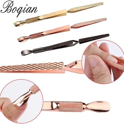 BQAN 1pc Double Head Stainless Steel Cuticle Pusher Spoon Pedicure Care Nail Tool With 2 Size head Dead Skin Remover Fingernails