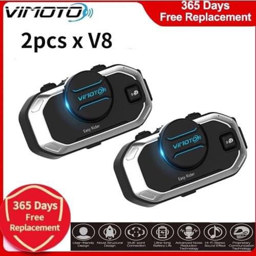 English Version 2PCS Vimoto V8 Motorcycle Helmet Intercom Bluetooth Headset Motorbike simultaneously Connect 2 High-fidelity