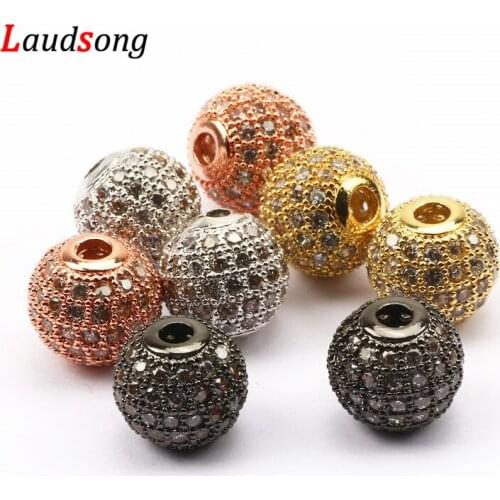 2pcs 10mm Brass Micro Pave CZ Crystal Spacer Beads Round Cubic Zirconia Beads For Jewelry Making DIY Bracelet Accessories