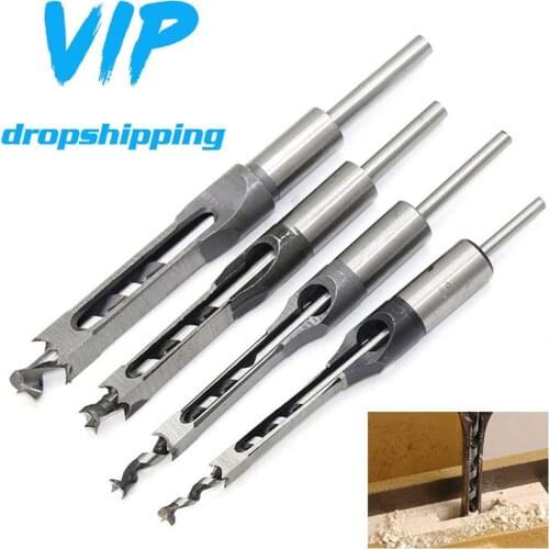 2020 HSS Twist Drill Bits Square Auger Mortising Chisel Drill Set Square Hole Woodworking Drill Tools Kit Set Extended Saw 2021