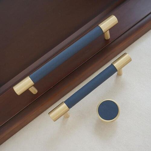 3.75" 5"Copper Door Handles Dark Blue Wardrobe Cupboard Pull Handle Round Furniture Drawer knobs Kitchen Cabinet Handle 96 128mm