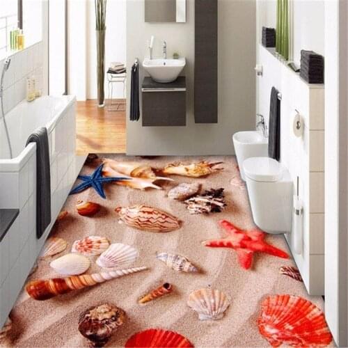 Beibehang 3 d pvc flooring custom wall sticker conch shells sea star 3 d bathroom flooring painting photo wallpaper for walls 3d