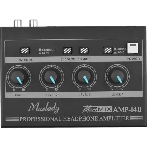 Muslady AMP-14 4-Channel Headphone Amplifier Compact Stereo Headphone Amp with RCA/6.35mm/3.5mm Input Volume Control