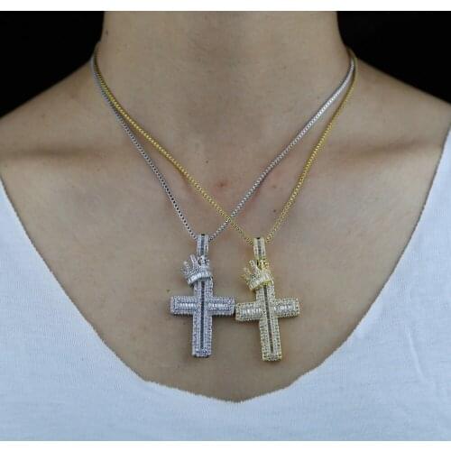 Iced Out Bling Hip Hop Sparking Bling Clear 5A Cubic Zirconia CZ Paved Cross Pendant Necklace For Women Jewelry Wholesale