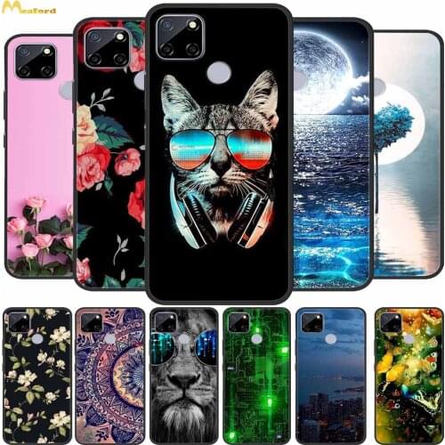 For Realme C12 Case Cute Cats Silicone Soft Phone Cover For Oppo Realme C12 Back Case Etui RealmeC12 C 12 Funda Black TPU Bumper