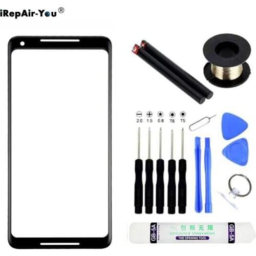 Black Front Outer Screen Lens Glass panel For Google Pixel 2XL 2 Front Glass Screen Replacement Kits Opening Tools