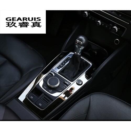 Car Console Gear shift Panel Decoration Cover Trim Water Cup Decal Strip Blue Color Molding Stainless Steel For Audi A3 8V LHD