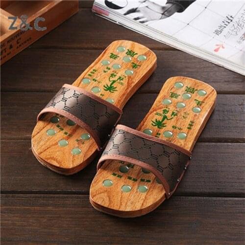 Wooden slippers Mens casual clogs Chinese style couple wooden shoes Women summer wooden shoes foot massage Man slippers Shoes