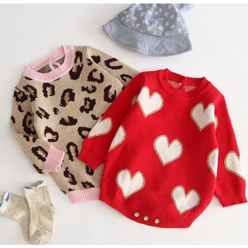 0-3Yrs Spring Autumn Baby Girls Long Sleeve Loving Heart Printing Rompers Jumpsuit Clothes Kids Baby Girl Knit Clothes Rompers