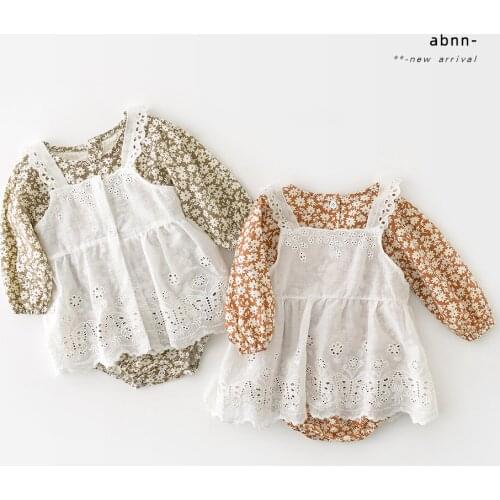 Baby Floral Bodysuit Toddlers Girls Long Sleeve Clothes Set Lace Sling Dress Bebe Long Sleeve Jumpsuit Spring Autumn Overalls