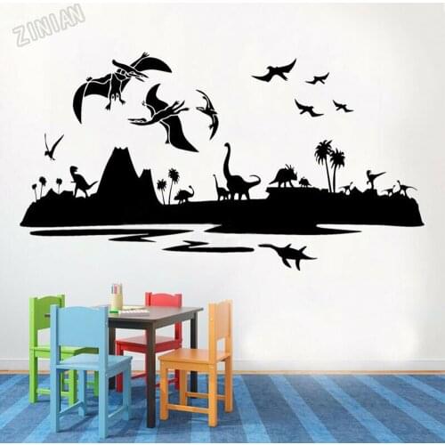 Dinosaur Landscape Wall Sticker For Nursery Kids Room Art Home Decor Vinyl Boys Room Ceiling Sticker Removable Mirror Decal Y323
