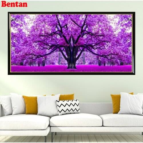 Purple Sakura Tree Diamond Painting Round Drill large Diy Diamond Embroidery Cross Stitch Kit mosaic diamond with square drill