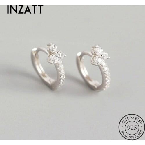INZATT Real 925 Sterling Silver Zircon Flower Hoop Earrings For Fashion Women Party cute Fine Jewelry Minimalist Accessories