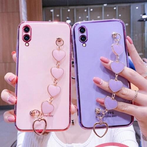 Wrist Bracelet Phone Case For Vivo Y97 Case Luxury Love Heart Chain Plating Cover Capa Vivo Y93 Y50 S1 Pro Silicone Shockproof