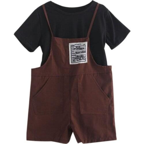 Kids Clothes Set Summer Cartoon Toddler Baby Girls T-shirt+Bib Pants Kids Clothing For Girl Outfits 1-6Y