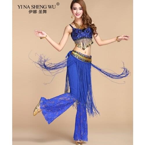 Belly Dance Costume Practice Set Indian Dress Lady Bellydance Wear Professional Tassel Lace Pant Performance Bra&Pants&Hip Scarf