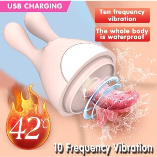 Rabbit Tongue Dildo Vibrator for Women Heating Pussy Licking SexToys Blowjob Clitoris Sucker Stimulate Masturbate Adult Supplies