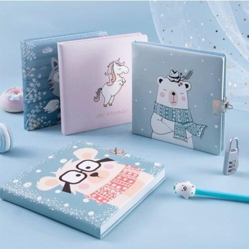 Cute A5 Diary Notebook with Lock Journal Kawaii Unicorn Cat Notepad Wonderful Note Book Agenda Planner Organizer School Handbook