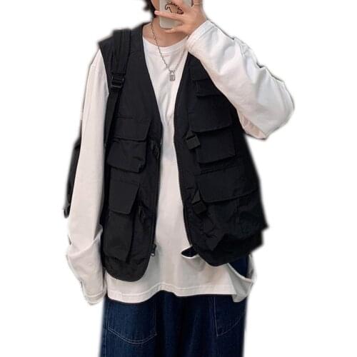 2021 Mens Fashion Tooling Vest Men Streetwear Cargo Vest Hip Hop Sleeveless Jacket Gilet Military Multi-Pocket Outdoors Coat