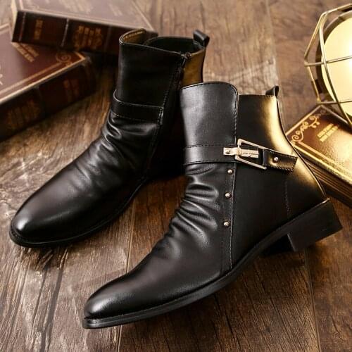 Autumn and winter new mens fashion pointed retro trend casual booties side zipper warm Martin boots