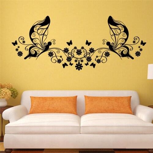 Wonderful butterfly flowers vine fairy wall decals art home decoration stickers for living room removable diy vinyl black