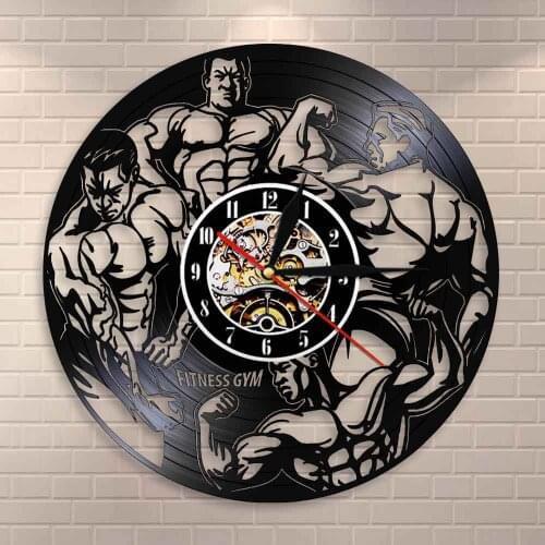 Fitness Bodybuild Vinyl Record Wall Clock Fitness Gym Silent Quartz Wall Clock Watch Sport Room Wall Decor Sign Sportsman Gift