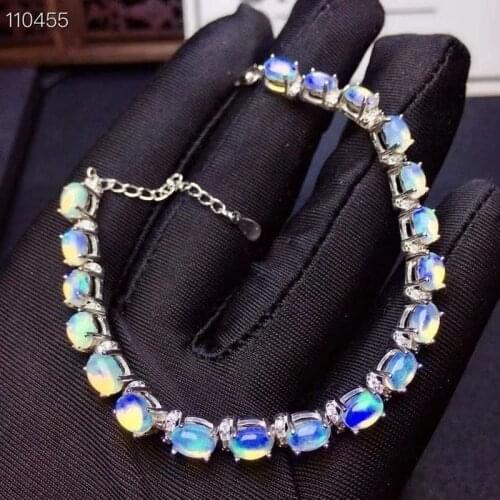 New Style Ladies Sterling Silver Natural Opal Bracelet with 925 Sterling Silver Birthday Gift Vintage Jewelry