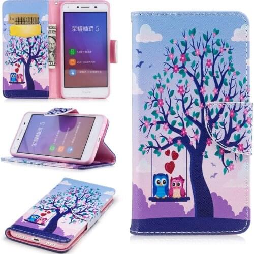 Wholesale Flip Colored Drawing PU Leather Cases with Kickstand for Huawei Y5 II Y5-2 Mobile Phone Cases with Wallet Card Holder
