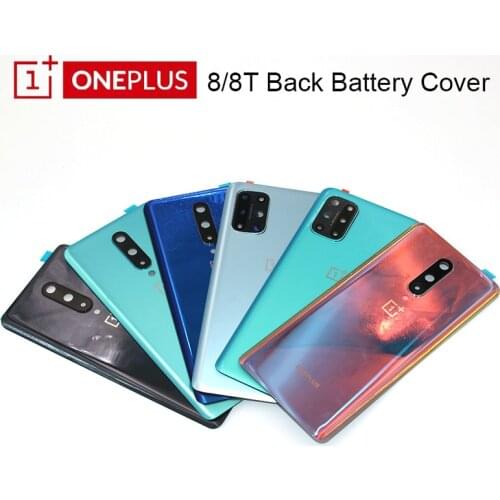 Original Oneplus 8 8T Back Battery Cover Glass Door Housing Rear Case One Plus 1+ 8 T Rear Door Replacement Parts + Camera Lens