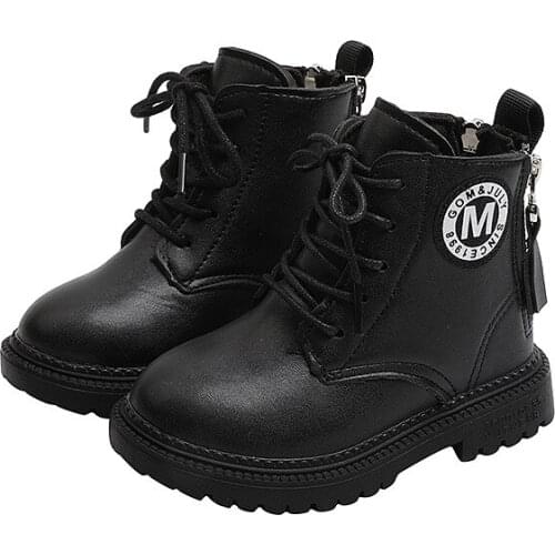 2021 Autumn and Winter New Boy Martin Boots Zipper Baby Short Boots British Fashion Leather Boots Girls Boots Fashion Warm Chic