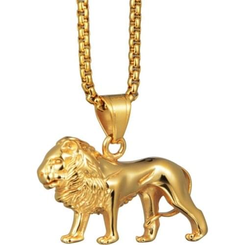 Stainless Steel Lion Necklace for Women Men Gold Color Lions Pendant Animal Jewelry,Africa Lion Ethiopian Best Gift