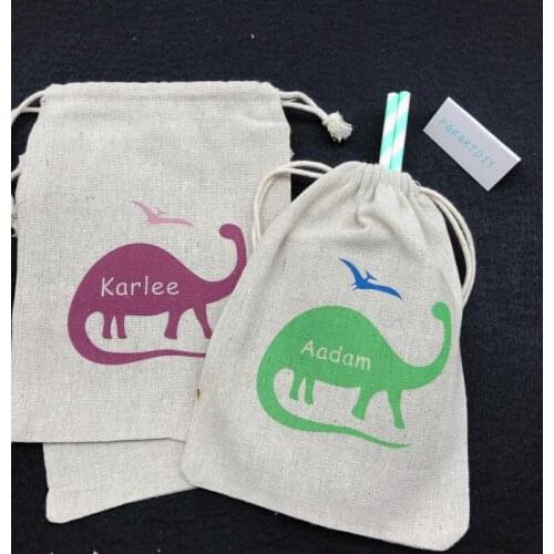Personalize names boy or girl dinosaur Birthday Gift favor bags, Baby Shower thank you gift bags, Christening baptism gift bags