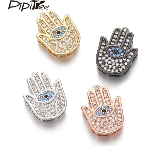 Pipitree 3pcs/lot Clear Blue CZ Zircon Hamsa Hand Beads Charms with Evil Eye Charm for Bracelet Jewelry Making DIY Wholesale