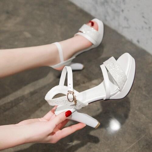 2021 Summer New Shoes Women High Heels Platform Sandals Ladies Sexy Block Heels Fashion Sequins Women Sandals Buckle Female Shoe