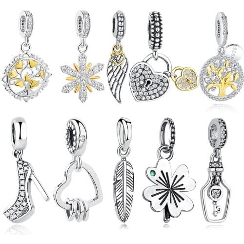 Silver Charms Fit Original Pandora Charm Bracelet Necklace 925 Sterling Silver Tree Love Heart European Charms Beads DIY Jewelry