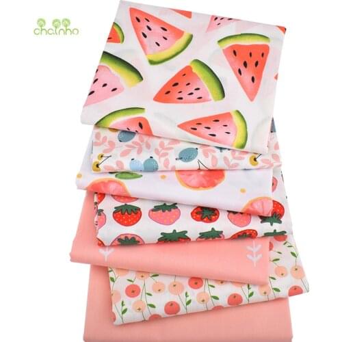 Chainho,Pink Fruit Series,Printed Twill Cotton Fabric,For DIY Quilting Sewing Baby&Childrens Sheet,Pillow,Material,Half Meter