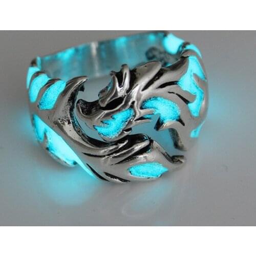 Luminous Dragon Rings for Men Women Vintage Punk Rings Glow In The Dark Enamel Male Band Ring Jewelry Adjustable Mens Ring