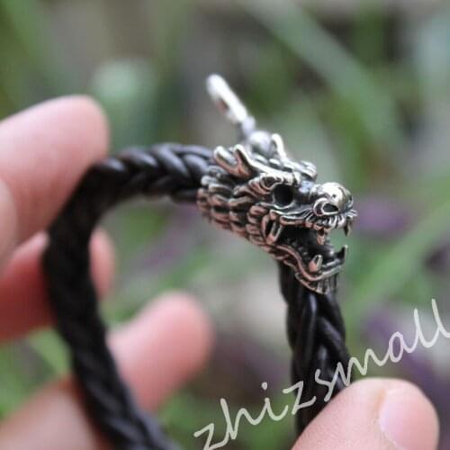 Titanium steel 316L stainless steel Dragon bracelet Real leather bracelets & bangles Dragon Men bangle bracelet Christmas Gift