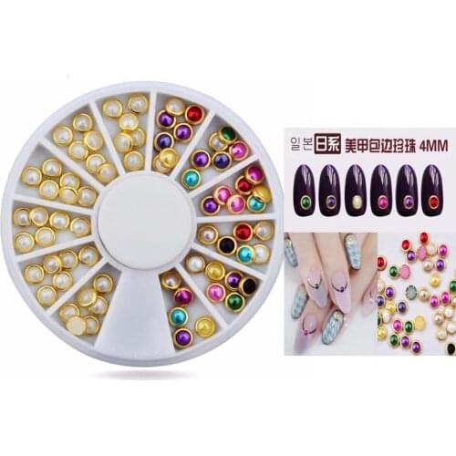 TYUIP221 new arrival 4mm wheels Fashion Nail Art Pearl Rhinestone 3d Metal Studs Gems Charm DIY Craft Decoration Nail Supplies