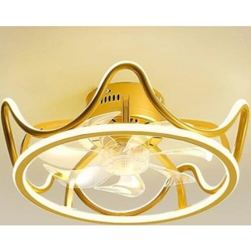 Nordic Bedroom Led Smart Ceiling Fan Lights Art Gold Crown Girls Bedroom Cafe Aisle Decor Ceiling Lamps With Remote Control