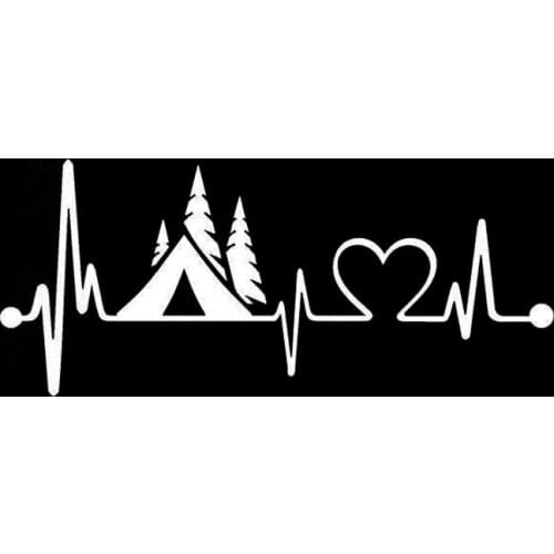 14.3CM*6.1CM Lovely Tent Camper Heartbeat Lifeline Vinyl Black/Silver Car Sticker C22-1026