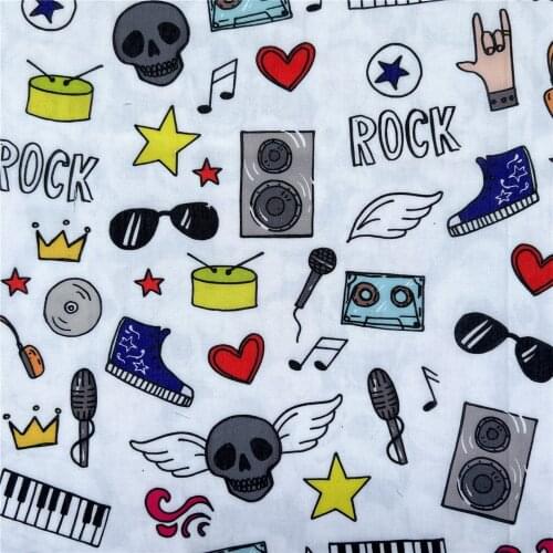 Vintage Rock Punk Cool Black Skull Gun Floral Printed Cotton Fabric music Skull Fabric Patchwork Cloth Dress Home decorations