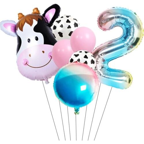 New Hot Sale Cow Aluminum Film Latex Balloon 32 Inch Digital Set Birthday Party Decoration Balloon