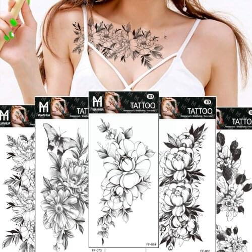 Flower Temporary Tattoos Sticker For Women Waterproof 3D Shoulder Tattoo Lady Tatoos Black DIY Blossom Stickers Q1P1