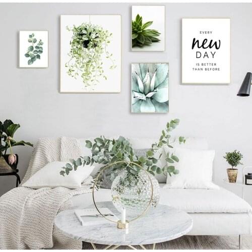Green Plant Eucalyptus Print Succulent Wall Art Canvas Painting Nordic Positive Picture for Living Room Modern Home Decor