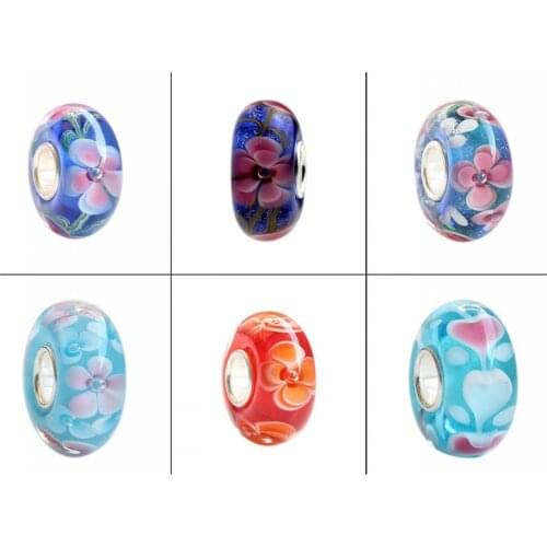 Emith Fla 100% 925 Sterling Silver Large Hole Flowers Charm Bead Fit European Bracelet Bangle Jewelry DIY Accessories