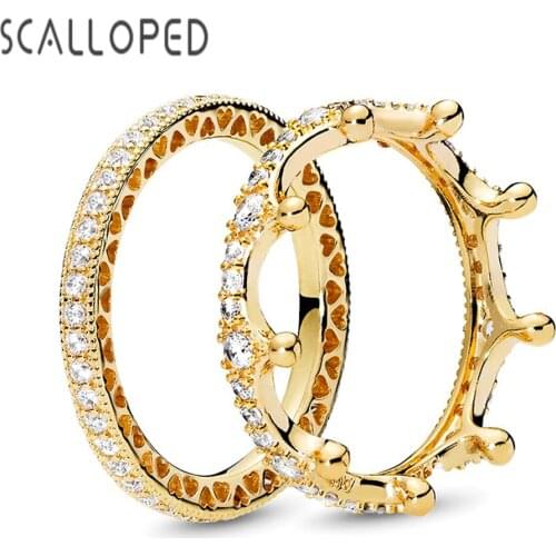 SCALLOPED Hollow Love Magic Princess Crown Rings Trendy Sparkling Zircon Women Wedding Statement Jewelry Dropshipping