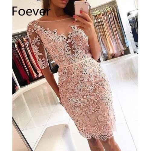 Beautiful Short Sleeves Lace Appliques Short Evening Dresses 2019 Half Sleeve Party Dresses Zipper Up Back robe de soiree