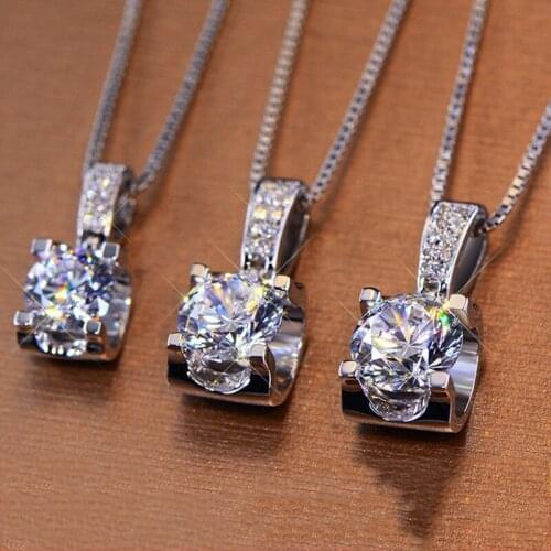 2ct Round Zircon Pendant Necklaces For Women Luxury Crystal Jewelry White CZ Stone Engagement Necklace Female Wedding Party Gift
