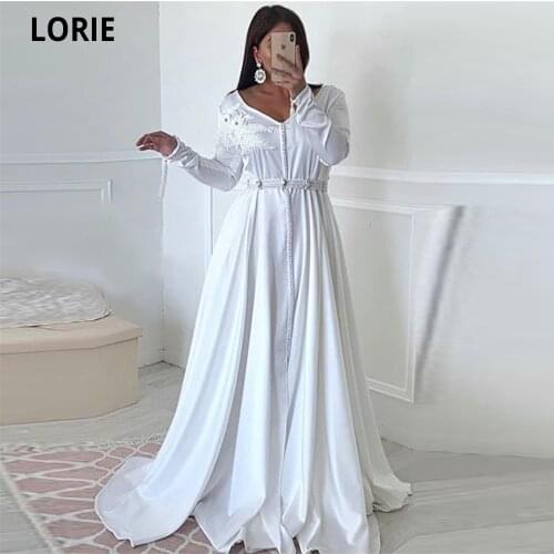 LORIE White Moroccan Kaftan Formal Evening Dresses with Full Sleeve Prom Special Occasion Gowns Lace Appliques Mother Dress 2021